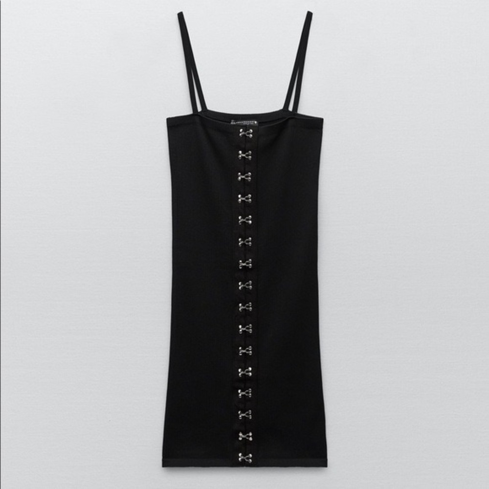 Zara hook and eye black mini dress